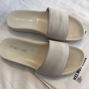 Helmut Lang white suede slides sandals